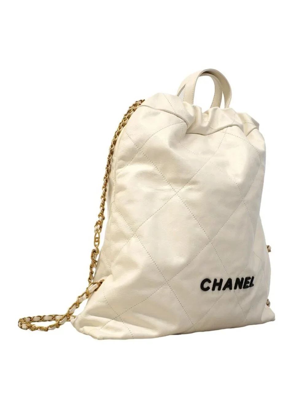 Chanel Backpack 22 Calfskin White Gold